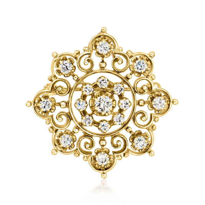 14kt yellow gold diamond openwork pin/pendant with round center cluster