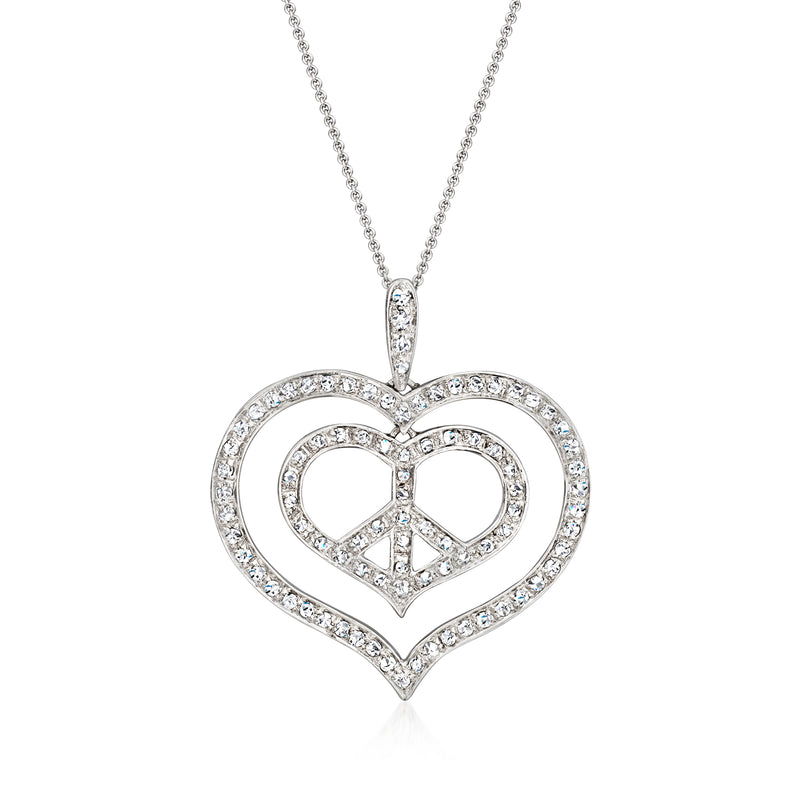 18kt white gold diamond heart peace-sign pendant necklace with chain