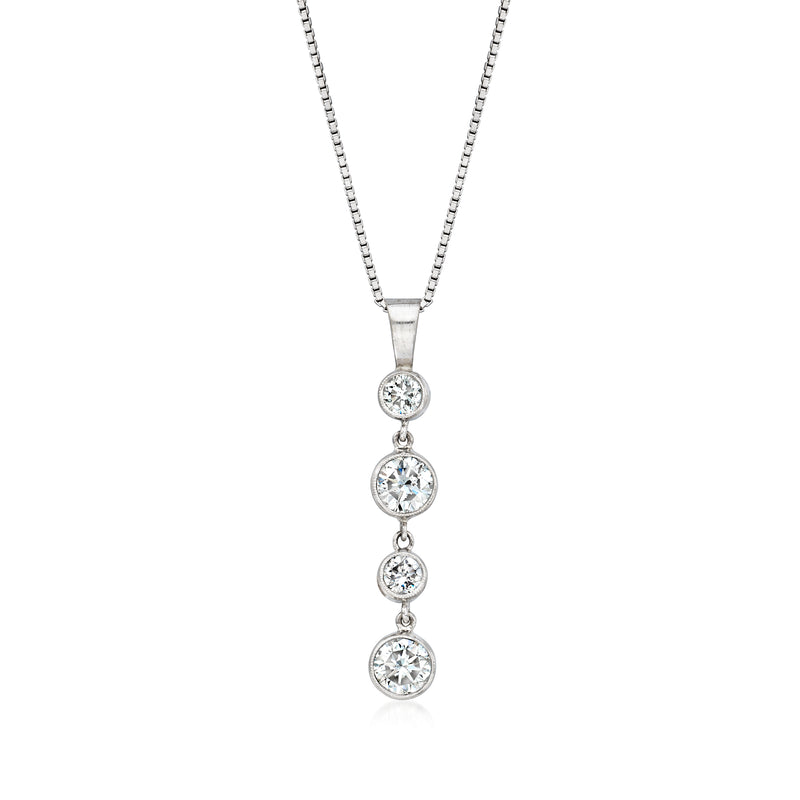 14kt white gold diamond linear pendant necklace with three round bezel-set stones