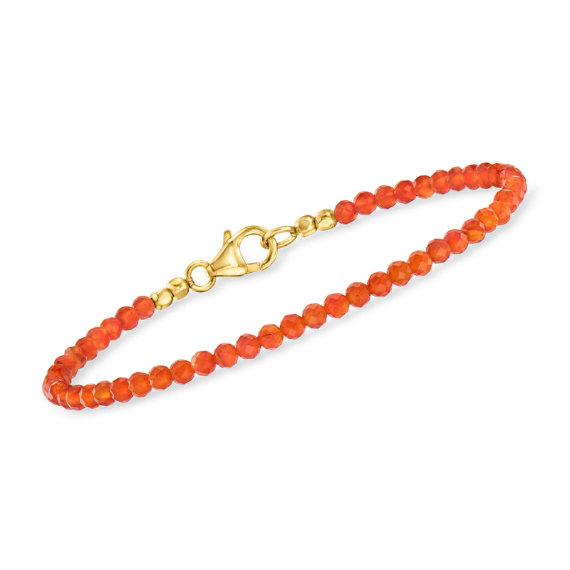 Orange carnelian bead bracelet with 18kt gold over sterling clasp