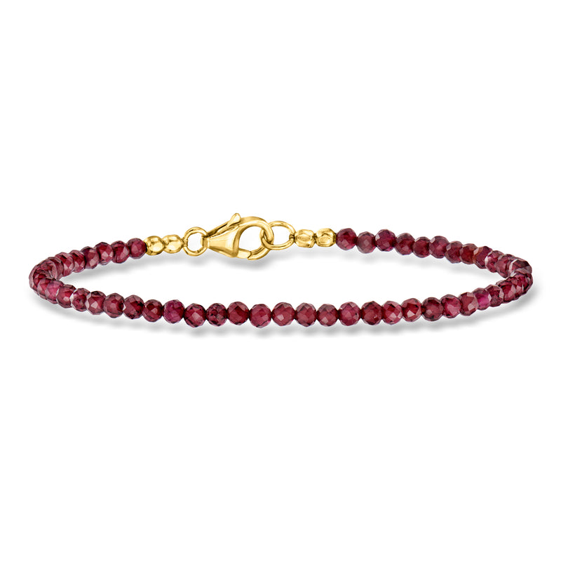 Garnet bead bracelet with 18kt gold over sterling clasp and link accents