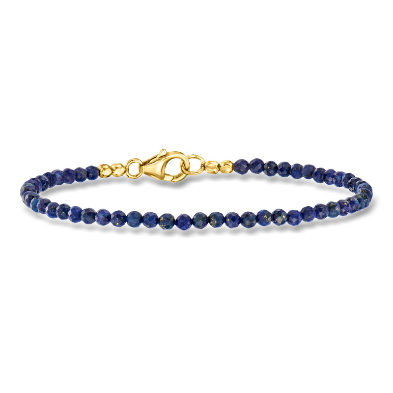 Lapis bead bracelet with dark blue round beads and 18kt gold over sterling clasp