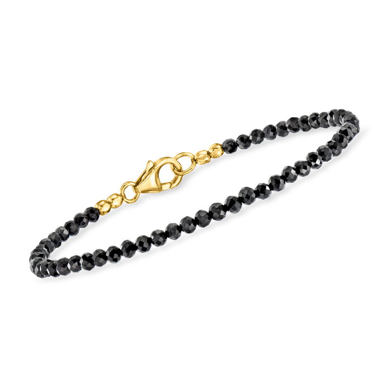 Black faceted bead bracelet with 18kt gold over sterling toggle clasp