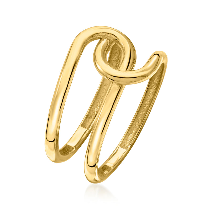 Yellow gold infinity knot ring, close-up of interlocking loop design