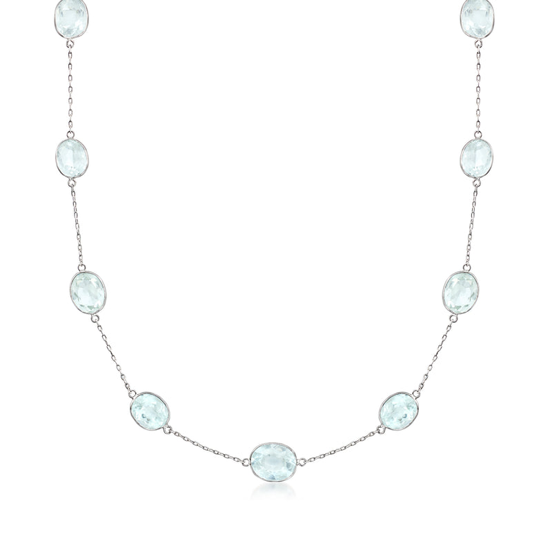 Vintage platinum aquamarine station necklace with oval bezel-set stones