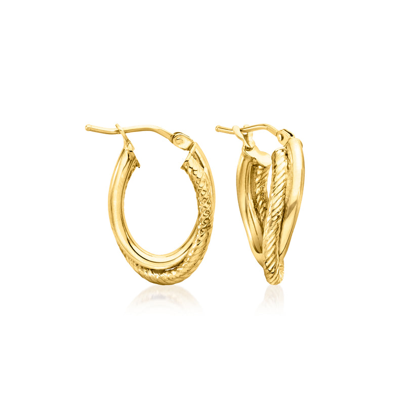 Twisted double-oval yellow gold hoop earrings