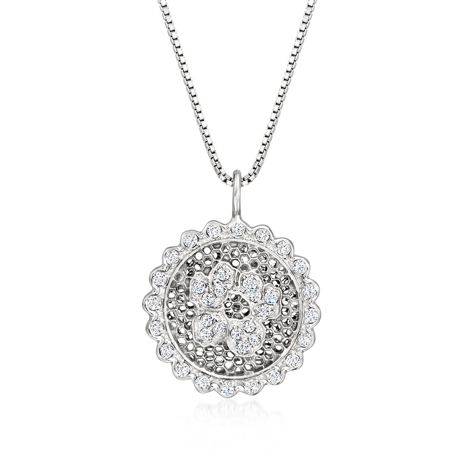 C. 2000 Vintage .55 ct. t.w. Diamond Floral Pendant Necklace in 14kt and 18kt White Gold