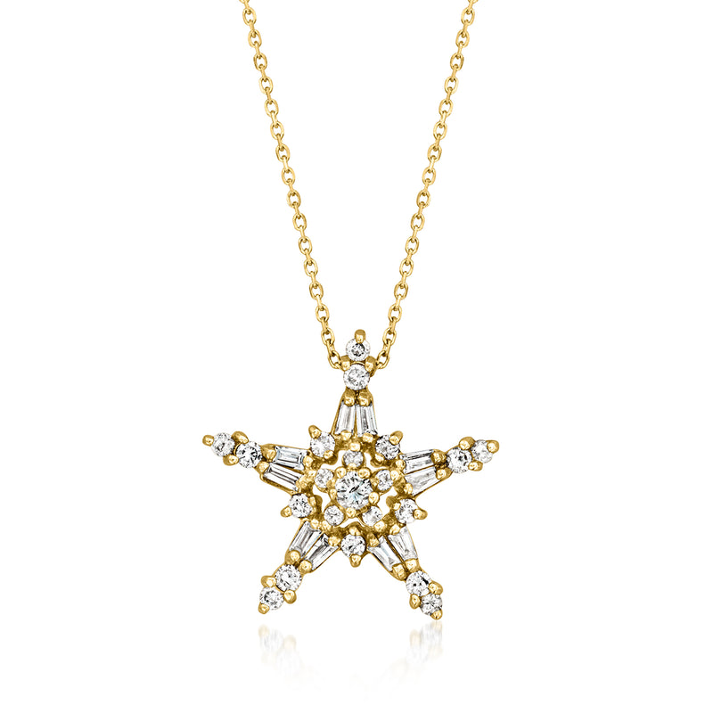 14kt yellow gold diamond star pendant necklace with round-cut stones and gold chain