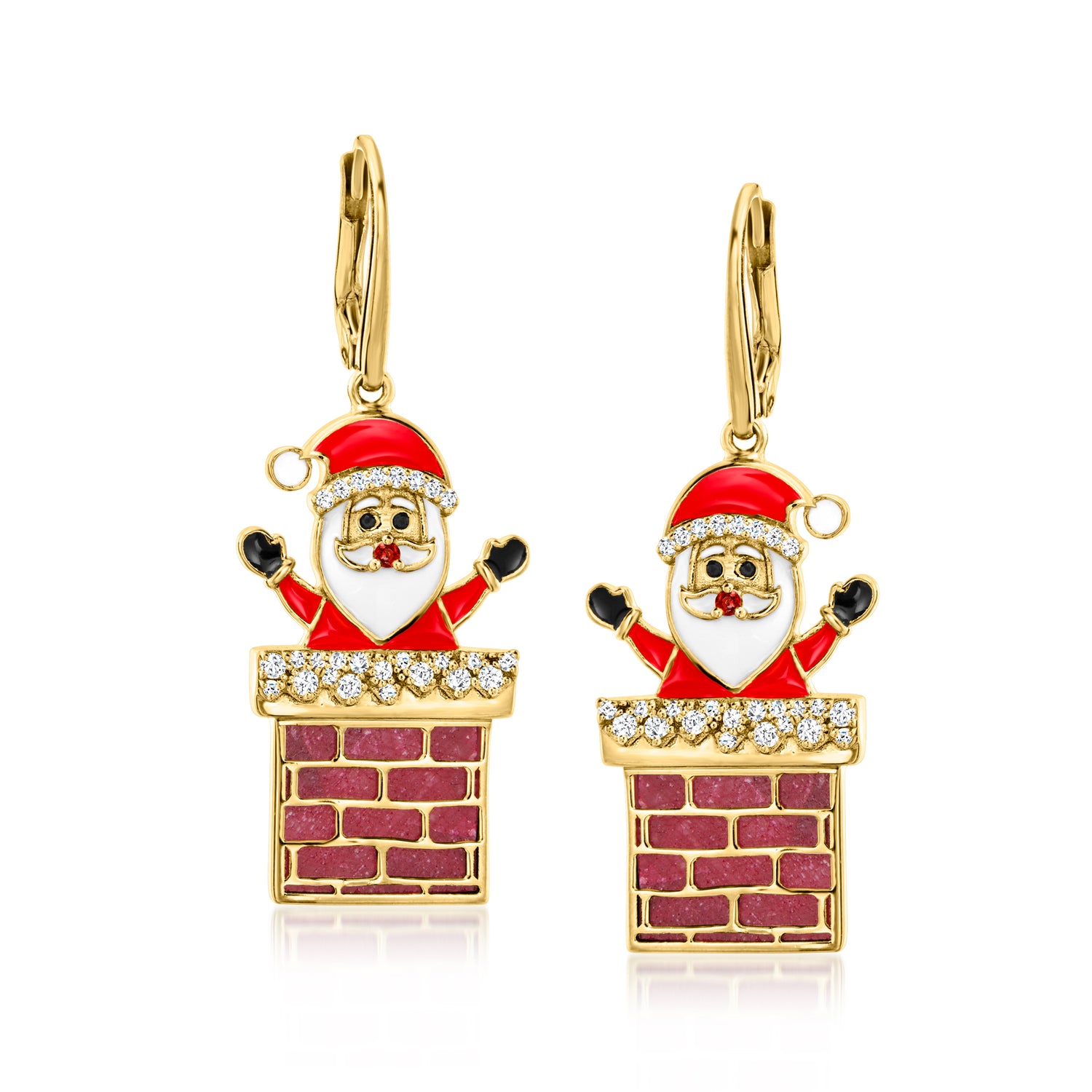 12.70 ct. t.w. Multi-Gemstone and Multicolored Enamel Santa in Chimney Drop Earrings in 18kt Gold Over Sterling