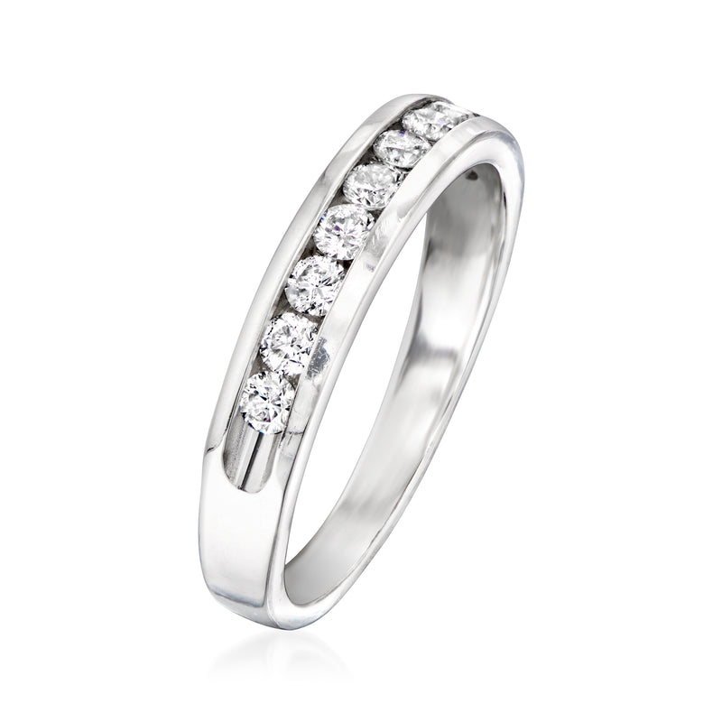 14kt white gold diamond pave band ring with round stones around the band