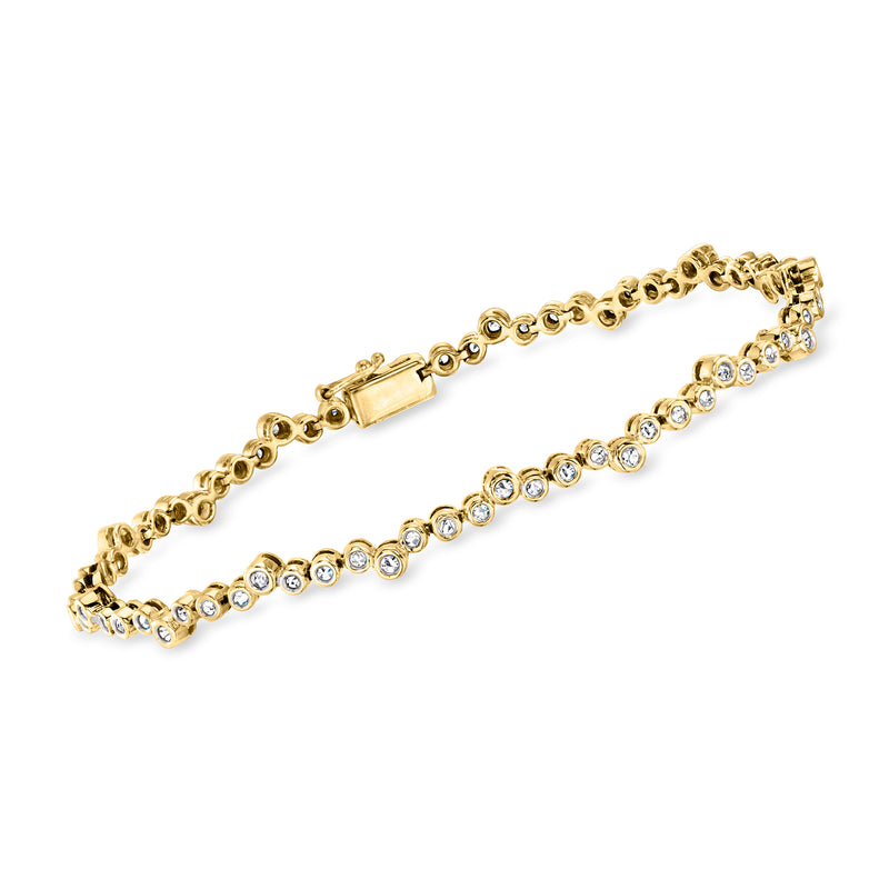 14kt yellow gold bracelet with bezel-set round diamonds in a double row setting