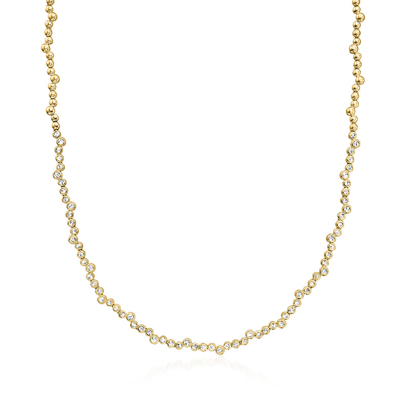 14kt yellow gold diamond bubble tennis necklace with bezel-set round stones