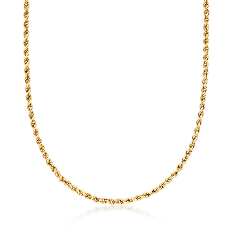 Yellow gold rope-chain necklace, close-up of chain length