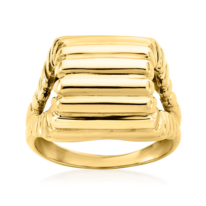 Vintage 10kt yellow gold dome ring with ribbed, stepped top