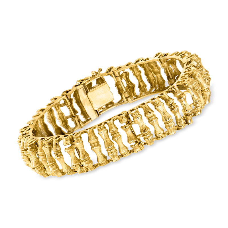 Vintage 18k yellow gold bamboo-style bracelet with textured links