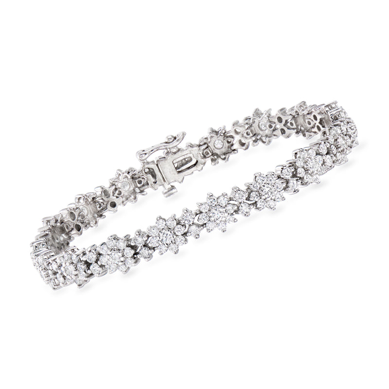 Vintage diamond floral bracelet in 18kt white gold, with flower cluster links