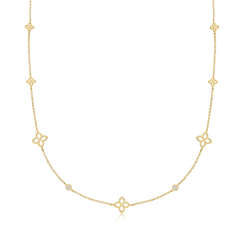 18kt yellow gold necklace with diamond floral stations and round links