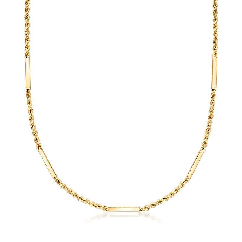 Vintage 14kt yellow gold rope-chain necklace with bar station centerpiece