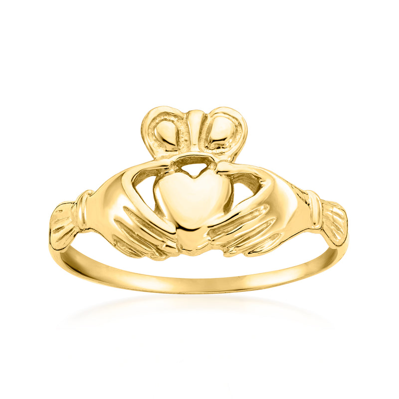 14kt yellow gold Claddagh ring with hands and heart motif