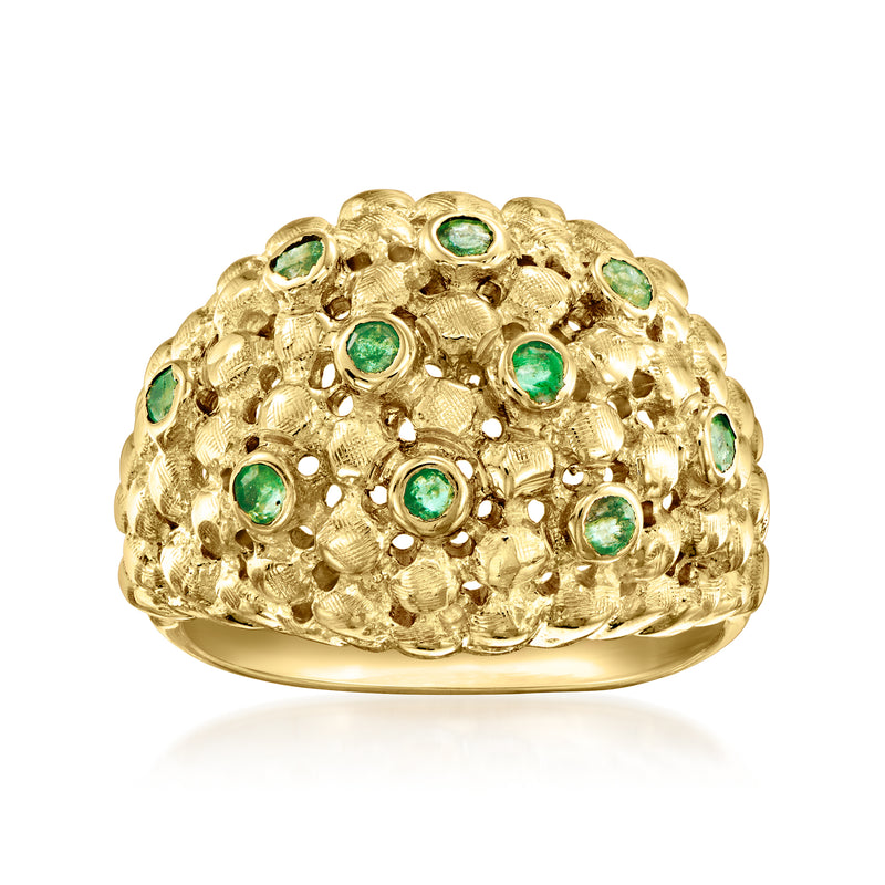 Vintage dome ring in 18kt yellow gold with green gemstone clusters