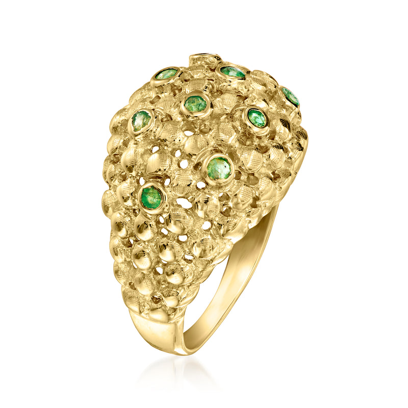 18kt yellow gold vintage dome ring with round green gemstones