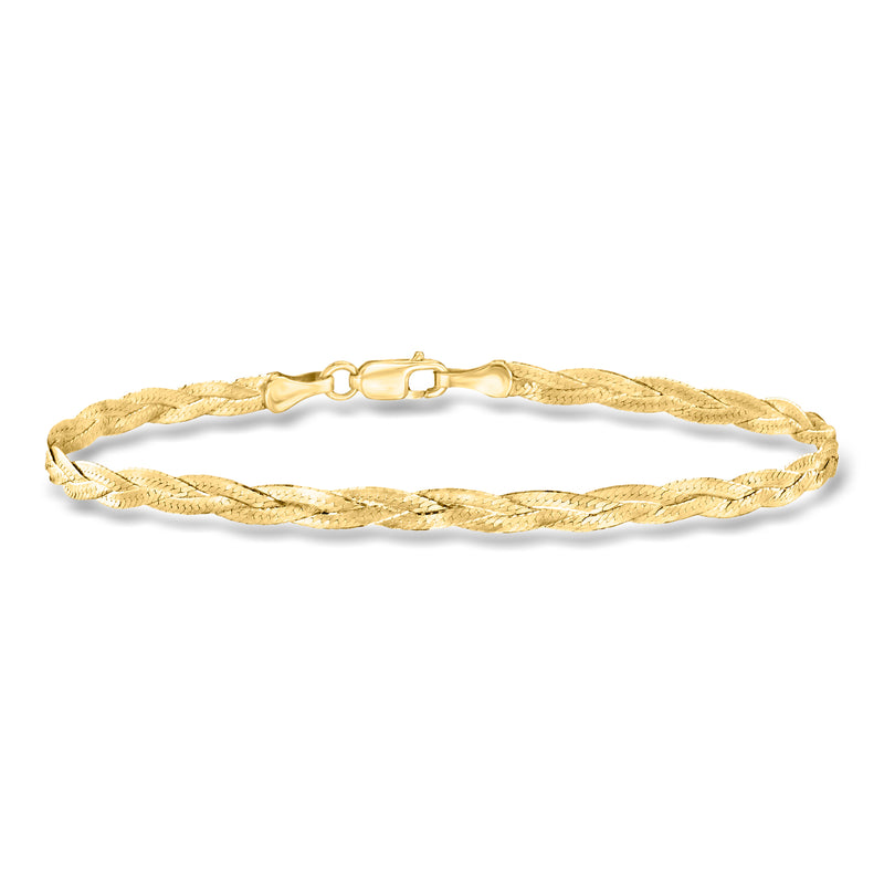 Yellow gold braided herringbone bracelet with clasp
