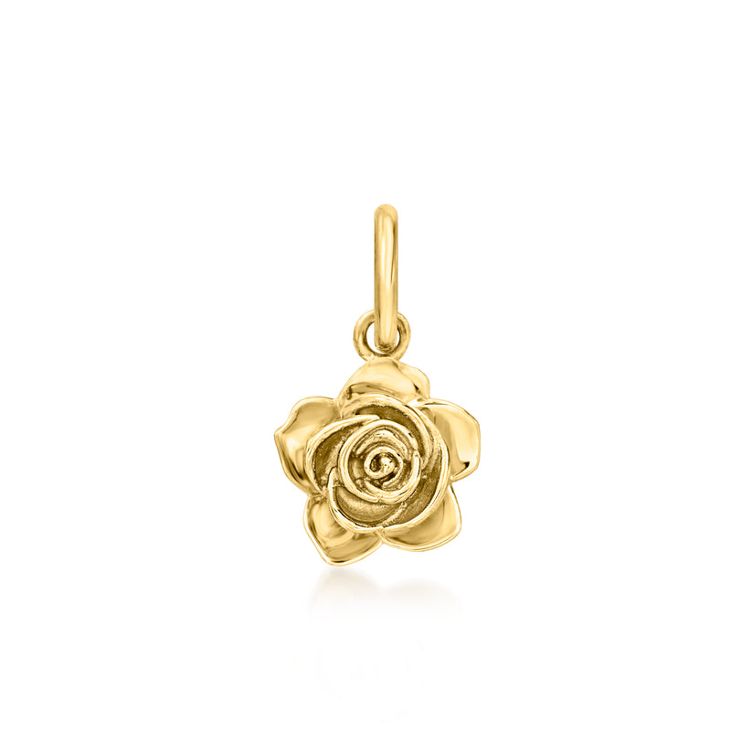 14kt yellow gold rose charm with loop bail, polished flower detail