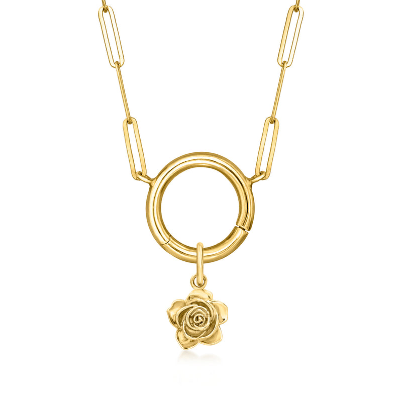 Gold-toned chain necklace with open ring and rose charm pendant