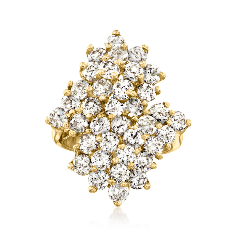 Vintage 14kt yellow gold diamond cluster ring with round stones, prong-set