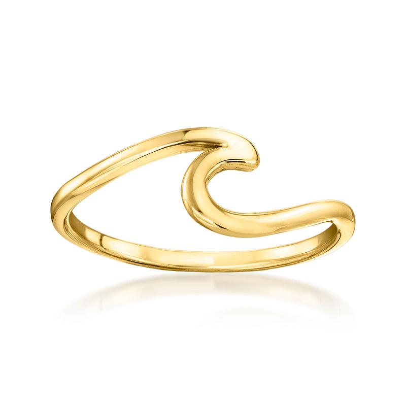 18kt gold over sterling wave ring, curved open band with smooth finish