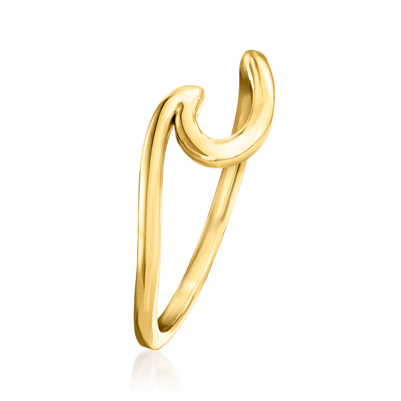 Gold over sterling wave ring, slim open U shape with rounded edges