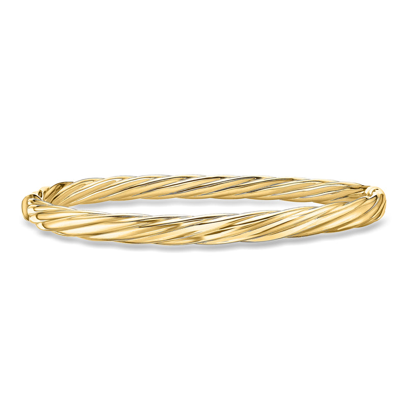 14kt yellow gold twisted bangle bracelet with rope-like ridged wire design