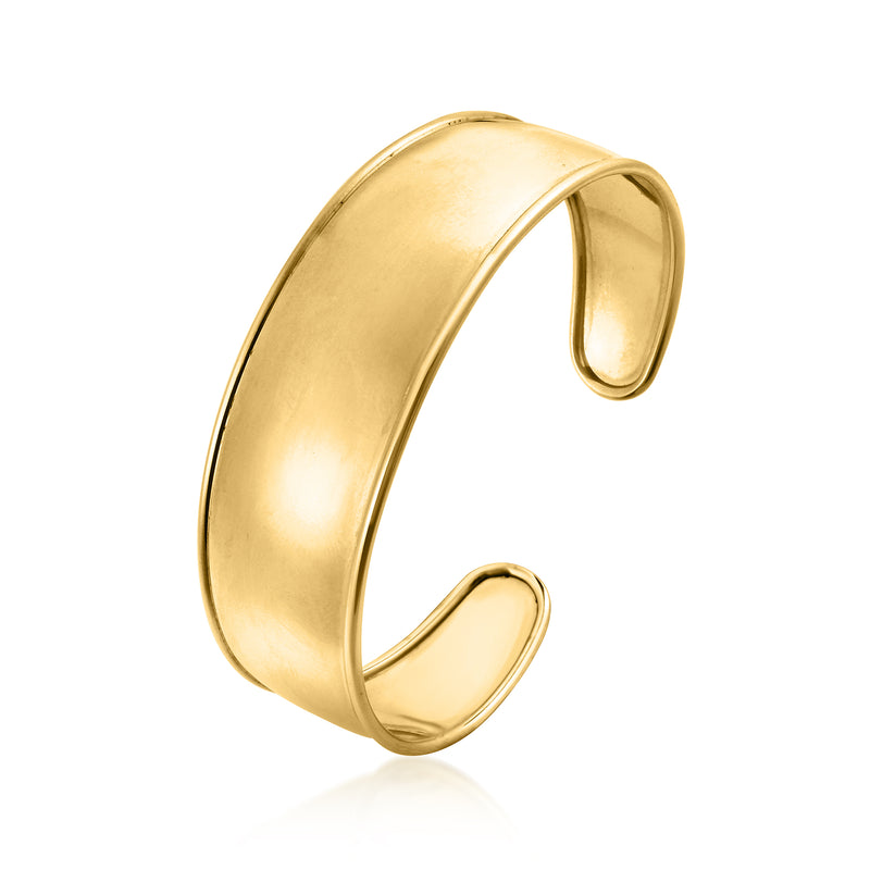 14kt yellow gold cuff bracelet, curved wide polished open cuff