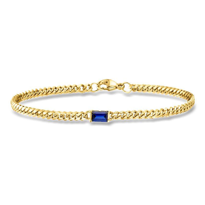 18kt gold curb-link bracelet with dark blue sapphire bar center