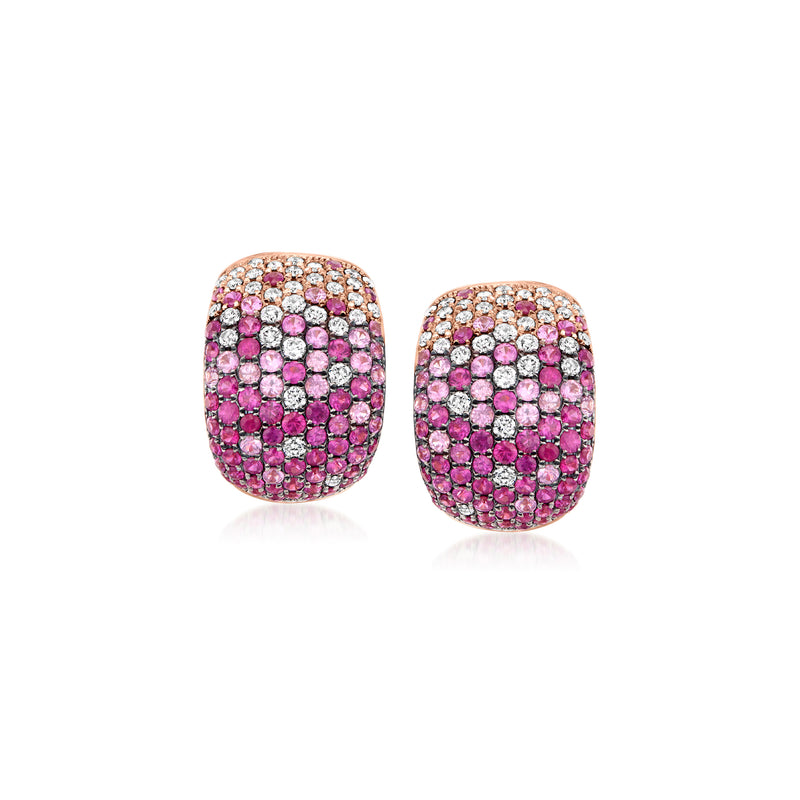Vintage ruby and diamond curved earrings in rose gold with black rhodium