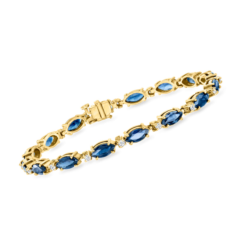 14kt yellow gold sapphire and diamond tennis bracelet with oval blue stones