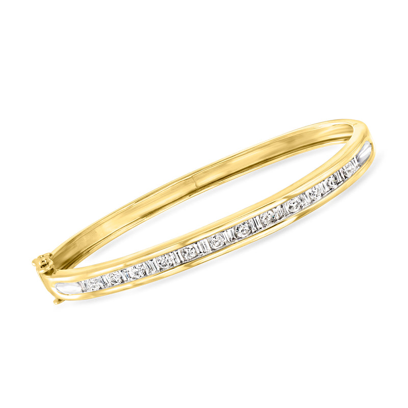 Vintage 14kt yellow gold diamond bangle bracelet with pave diamond row