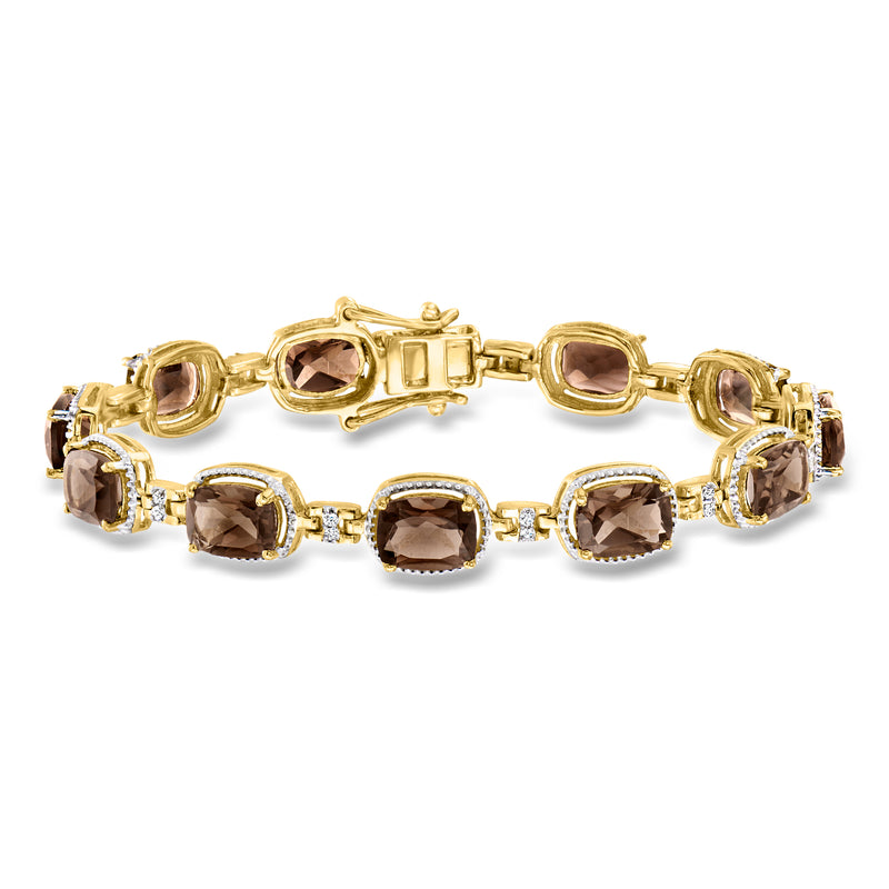 Gold bracelet with oval smoky quartz stones and small diamond accents, hinged clasp