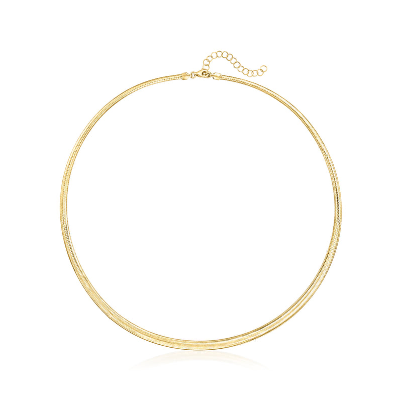10kt yellow gold graduated flat mesh necklace with round loop and clasp