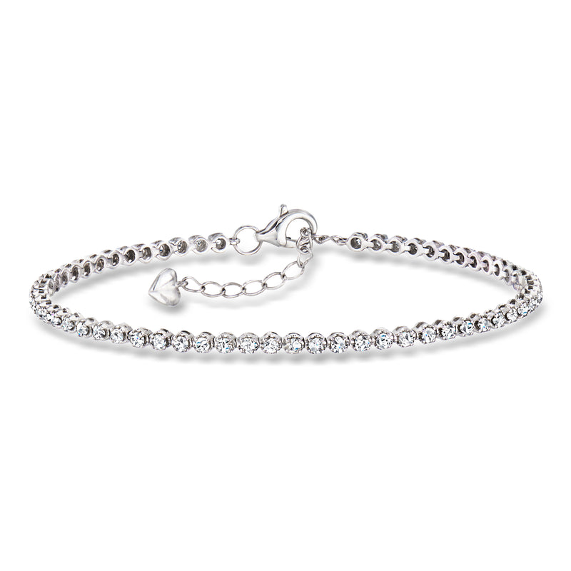 14kt white gold diamond tennis bracelet with round stones and spring-ring clasp