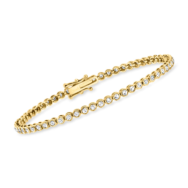 Vintage 14kt yellow gold diamond tennis bracelet with round stones and clasp