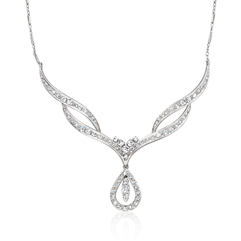 Vintage diamond drop necklace in white gold and platinum