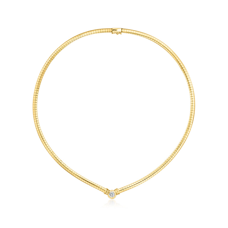 Vintage 14kt yellow gold omega necklace with round diamond center