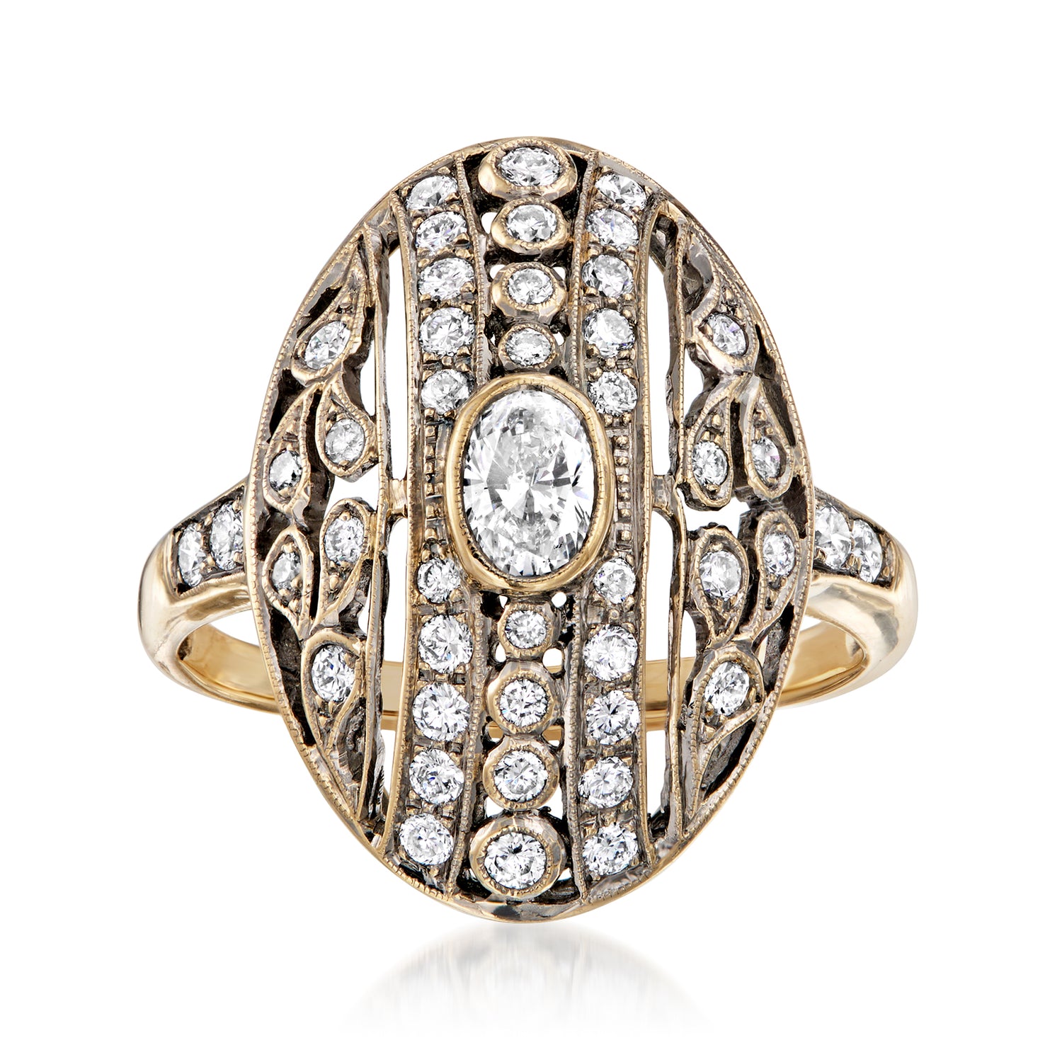 C. 1980 Vintage .85 ct. t.w. Diamond Striped Oval Ring in 18kt Yellow Gold