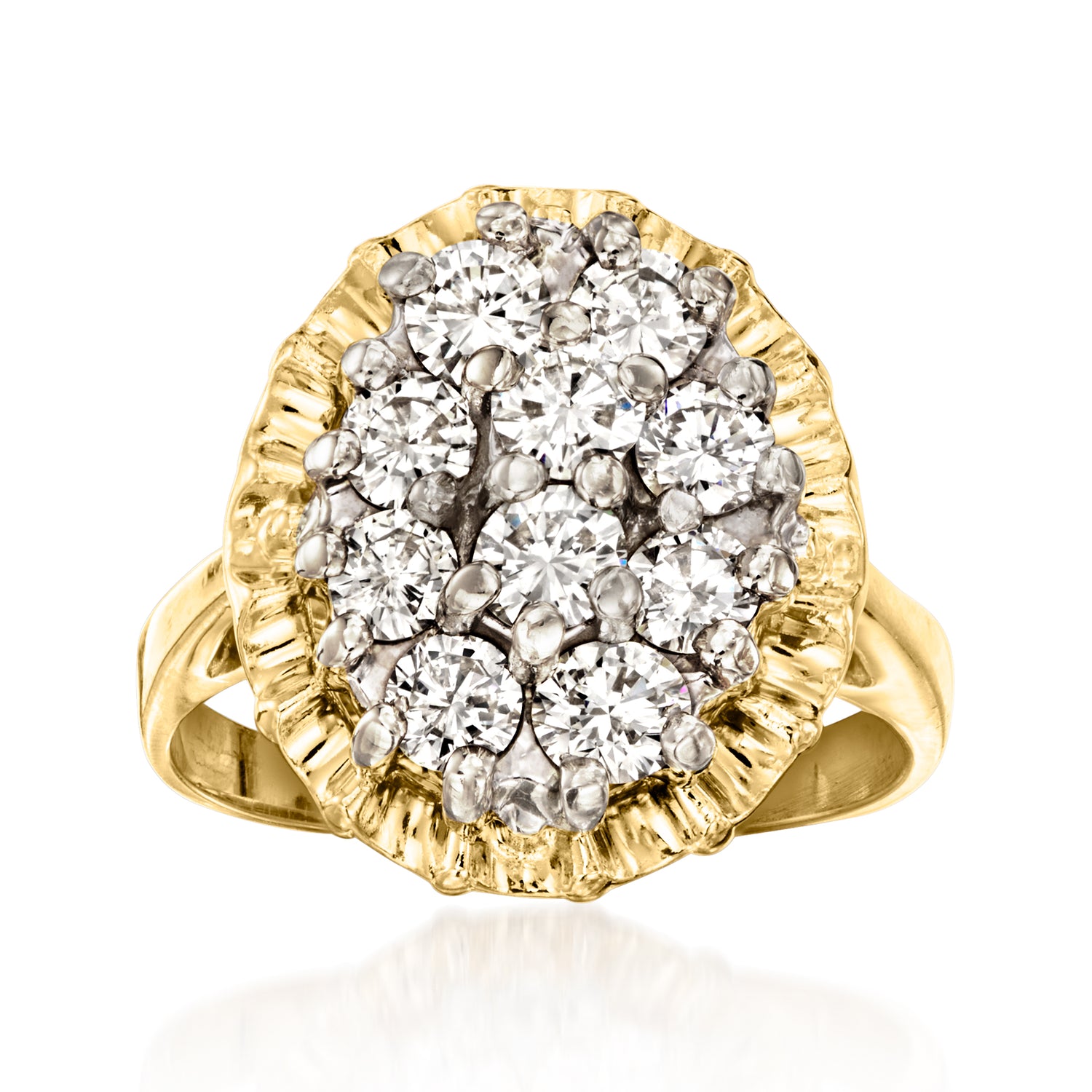 C. 1980 Vintage 1.00 ct. t.w. Diamond Cluster Ring in 14kt Yellow Gold