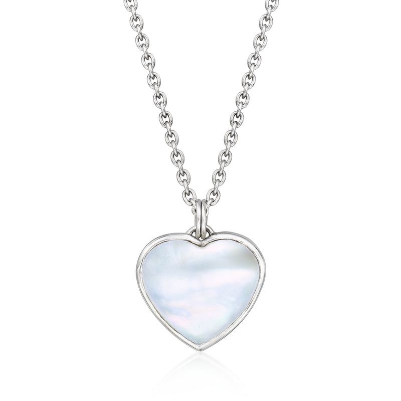 Sterling silver heart pendant necklace with iridescent mother-of-pearl heart