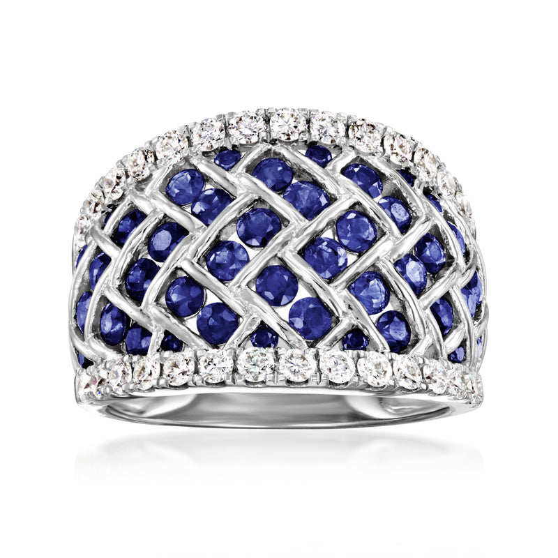 Sterling silver lattice ring with blue sapphire and clear diamond accents