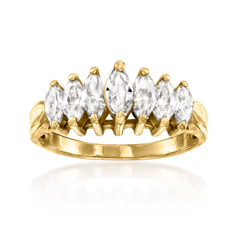 14kt yellow gold marquise diamond ring, crown setting with five stones