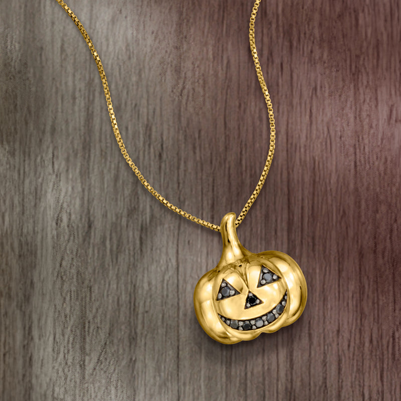 .15 ct. t.w. Black Diamond Jack-O'-Lantern Pendant Necklace in 18kt Gold Over Sterling