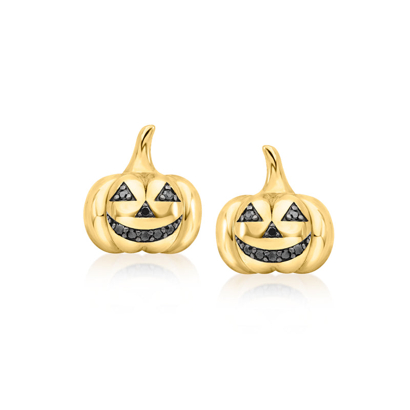Gold-tone jack-o'-lantern diamond-look post earrings with black motif face